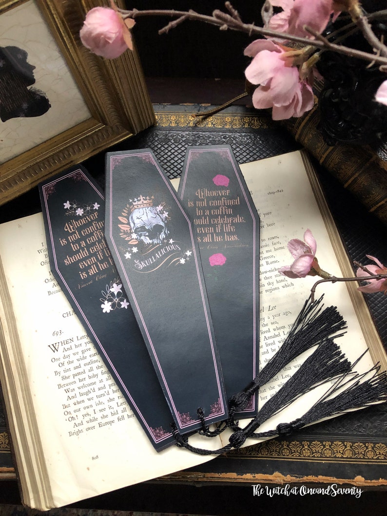 Pink Rose Coffin Bookmark Gothic Bookmark Rose Bookmark image 3