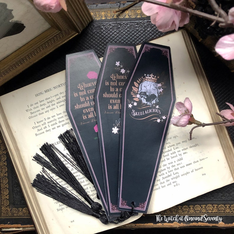 Pink Rose Coffin Bookmark Gothic Bookmark Rose Bookmark image 5
