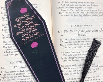 Pink Rose Coffin Bookmark, Gothic Bookmark, Rose Bookmark, Springoween, Witchy Bookmark, Halloween