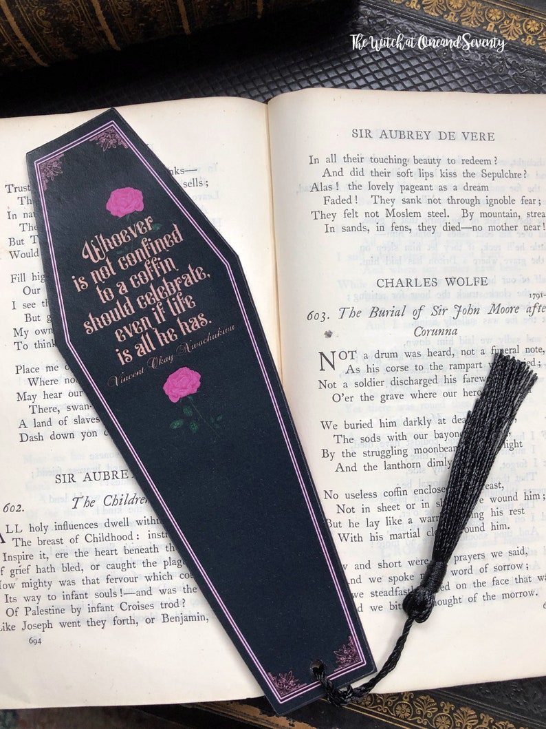 Pink Rose Coffin Bookmark Gothic Bookmark Rose Bookmark image 1