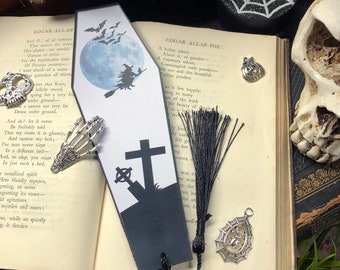Halloween Bookmark, Black and White Halloween Coffin Bookmark, Gothic Bookmark, Witchy Bookmark, UK Halloween