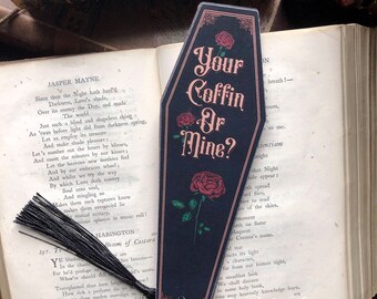 Red Rose Coffin Bookmark, Gothic Bookmark, Rose Bookmark, Valoween, Witchy Bookmark, Halloween
