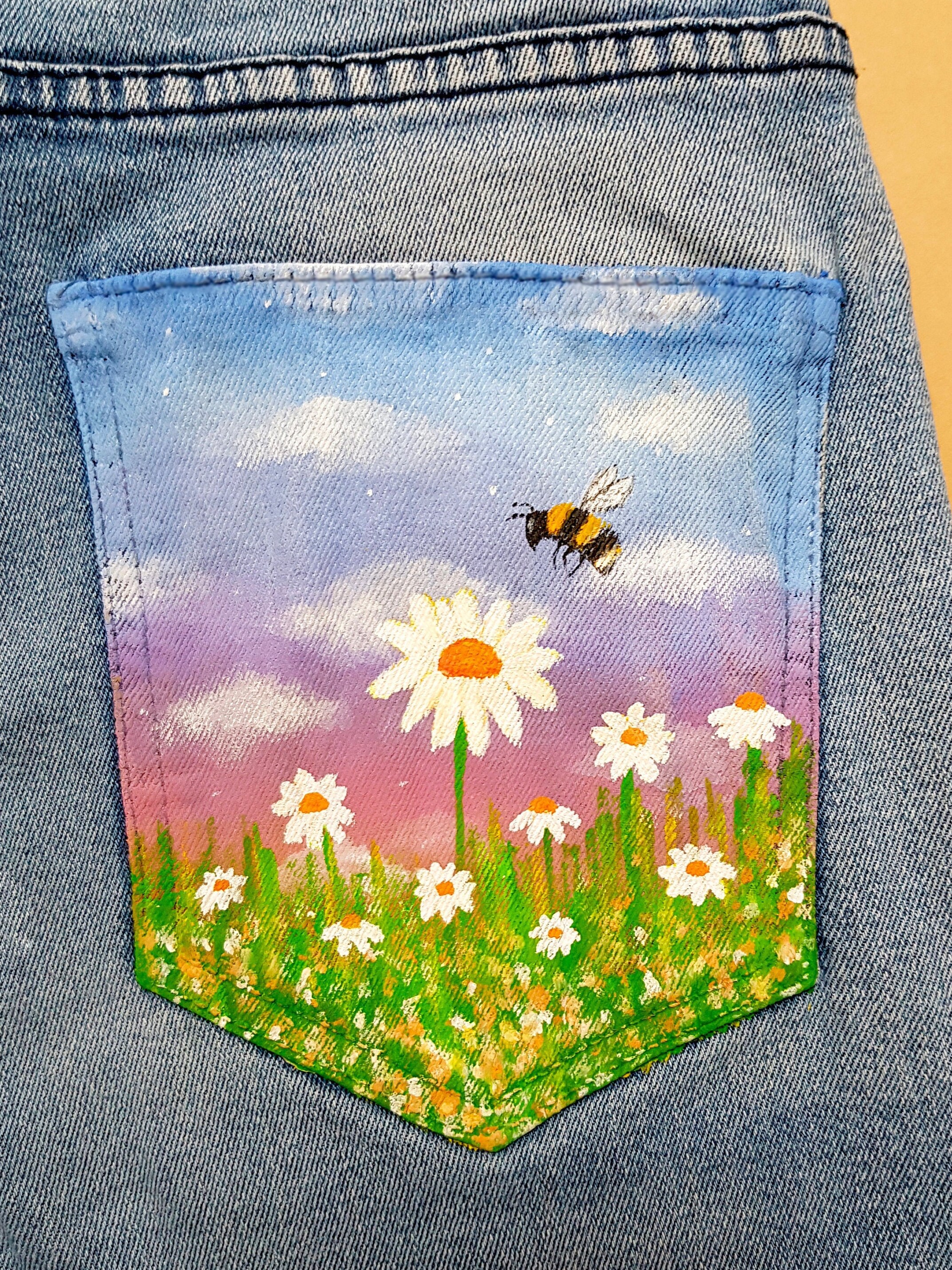 Painted Flower Jeans Flower and Bee Custom jeans Custom Etsy