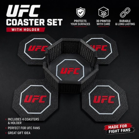 3D Printed UFC Octagon Coaster Set with Holder- Fight Night Gift