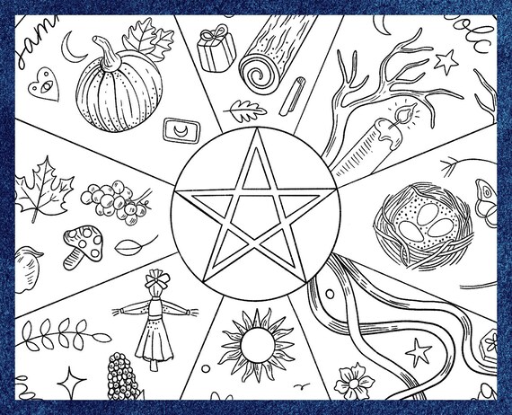 Download Wheel Of The Year Coloring Page Pagan Sabbats Book Of Etsy