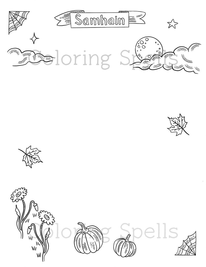 samhain coloring page pagan sabbats book of shadows etsy