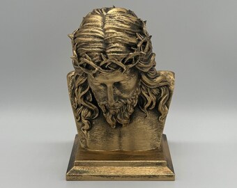 Jesucristo, Jesús de Nazaret, Bronce Antiguo, Escultura de Busto Premium.