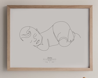 Minimalist Nursery Print, Baby portrait custom, Line Drawing Print
