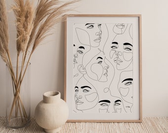 Line art.  Abstract Faces Art Prints. Minimalist wall art