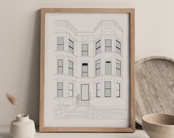 Custom House Portrait Line Drawing, Personalized Home Illustration (Digital Art)