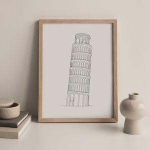 Pisa Tower Italy drawing line art print. One Line travel  print