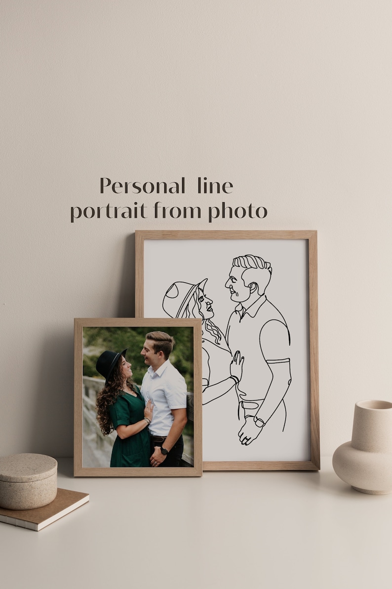Custom Line Art Couples Portrait Kiss print. One Line Portrait from your photo Custom Birthday Gift For Him