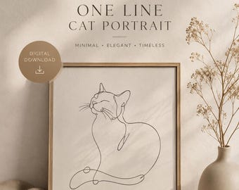 Custom Line Art Cat Portrait, Personalized Pet Memorial (Digital Art)