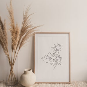 Magnolia Print, Botanical Prints, Nature One Line Art Print, Minimal Magnolia Flower Art