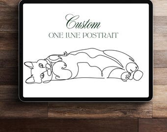 Custom Line Art Cat Portrait, Personalized Pet Memorial (Digital Art)