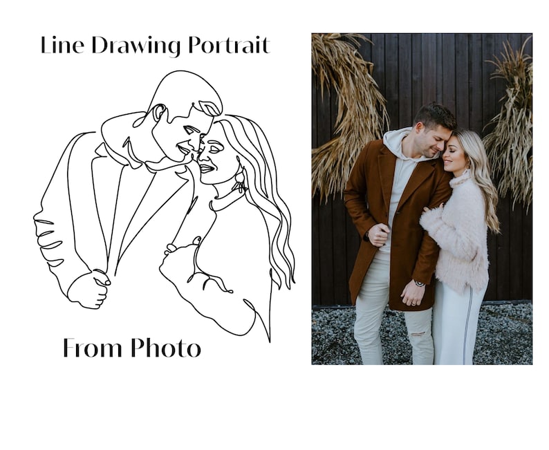Custom Line Art Couples Portrait Kiss print. One Line Portrait from your photo Custom Birthday Gift For Him