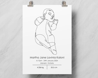 Minimalist Baby Line Art Portrait, Nursery Decor (Digital Download)