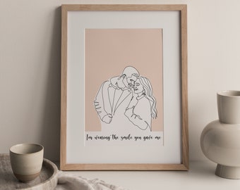 Custom Couple Line Art Portrait, Anniversary Gift (Digital Download)