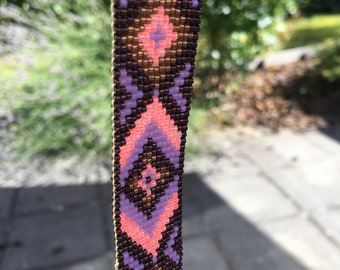 Miyuki parel armband geweven roze paars goud geometrisch patroon