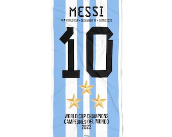 ARGENTINA World Cup Champions 2022, Messi 10, Campeon Mundial, Soccer, Futbol, Campeones Del Mundo Beach Towel