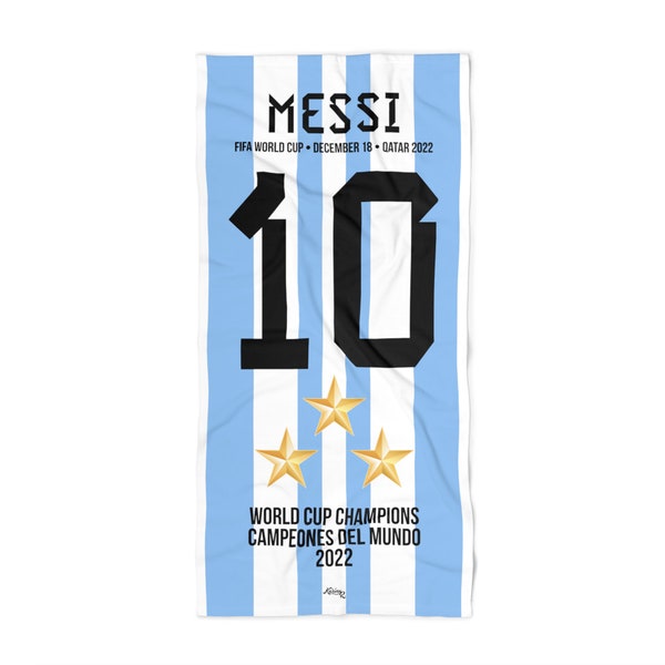 ARGENTINA World Cup Champions 2022, Messi 10, Campeon Mundial, Soccer, Futbol, Campeones Del Mundo Beach Towel