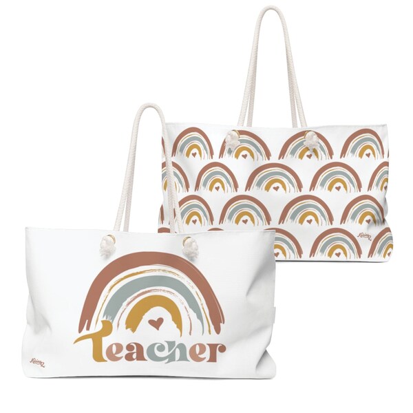 Teacher Rainbow Bag, Teacher Gift Bag, Retro Bag, Boho Chic Bag, Back To School Bag, First Day of School Bag - Weekender Bag - DOUBLE SIDED