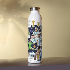20oz Slim Water Bottle ARGENTINA World Cup Champions 2022, Messi 10, Campeon Mundial, Soccer, Futbol, Campeones Del Mundo image 6