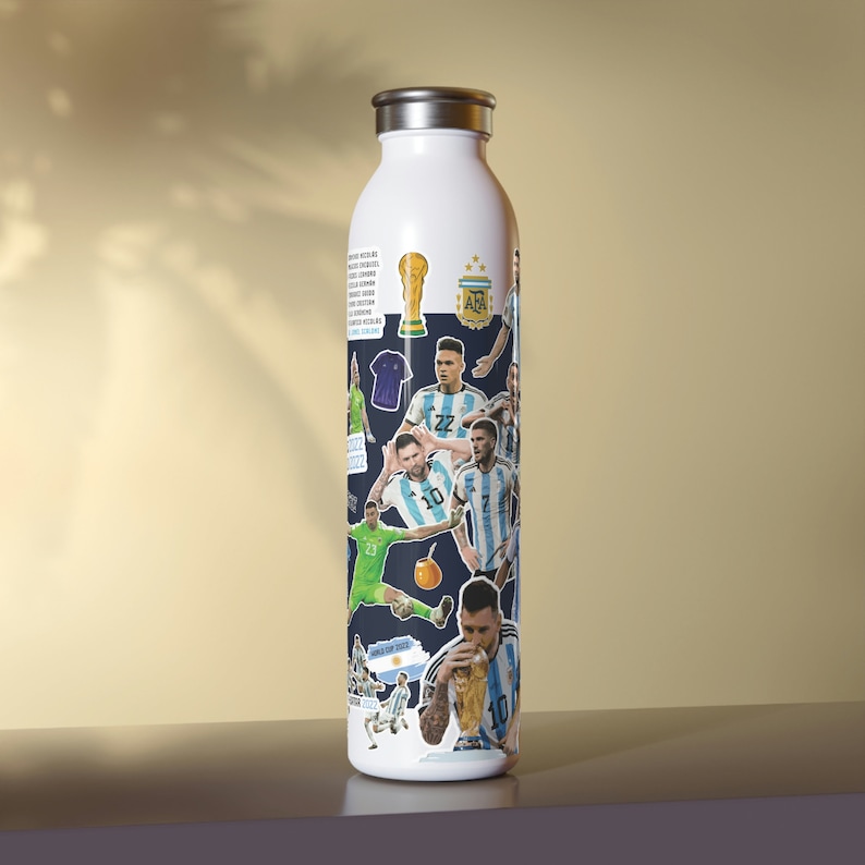 20oz Slim Water Bottle ARGENTINA World Cup Champions 2022, Messi 10, Campeon Mundial, Soccer, Futbol, Campeones Del Mundo image 6
