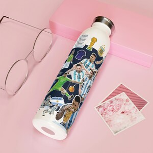 20oz Slim Water Bottle ARGENTINA World Cup Champions 2022, Messi 10, Campeon Mundial, Soccer, Futbol, Campeones Del Mundo image 7