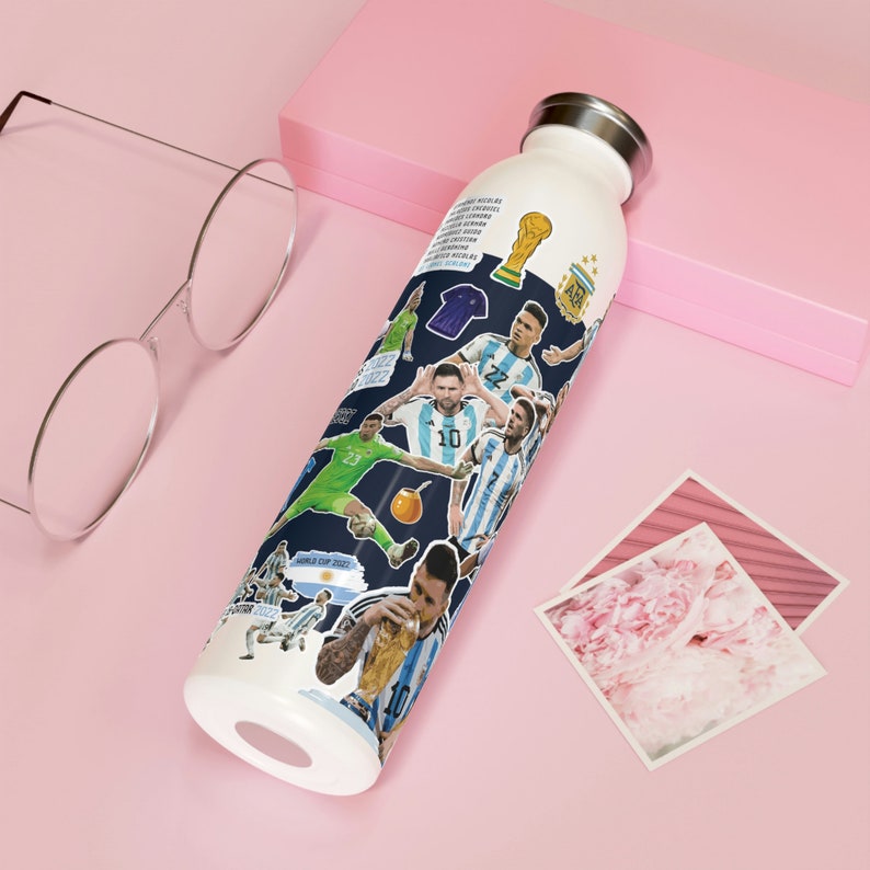 20oz Slim Water Bottle ARGENTINA World Cup Champions 2022, Messi 10, Campeon Mundial, Soccer, Futbol, Campeones Del Mundo image 7