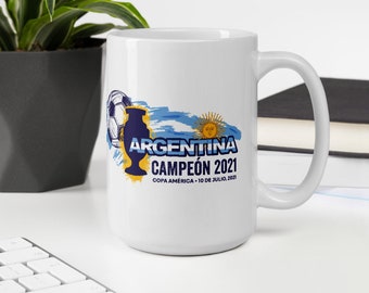 Argentina Soccer Champions Copa America 2021 Tazza bianca lucida - 15oz