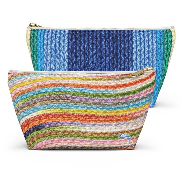 Bohemian Colorful Wavy Woven PRINT Accessory Pouch w T-bottom