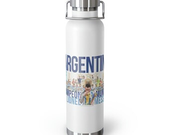 ARGENTINA Campioni della Coppa del Mondo 2022MessiCampeon MundialCalcioFutbolBottiglia isolata sottovuoto in rame, 22 once
