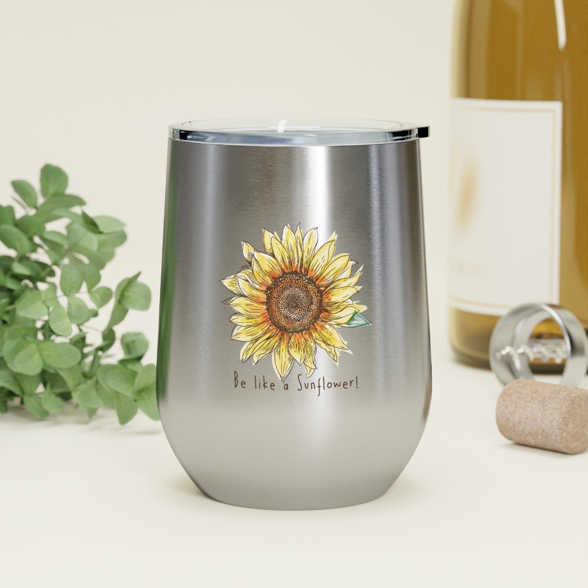 Sassy Wine Lover Gift I am the Storm Quote Sunflower White Stainless Steel Wine Tumbler 12 oz with Lid 