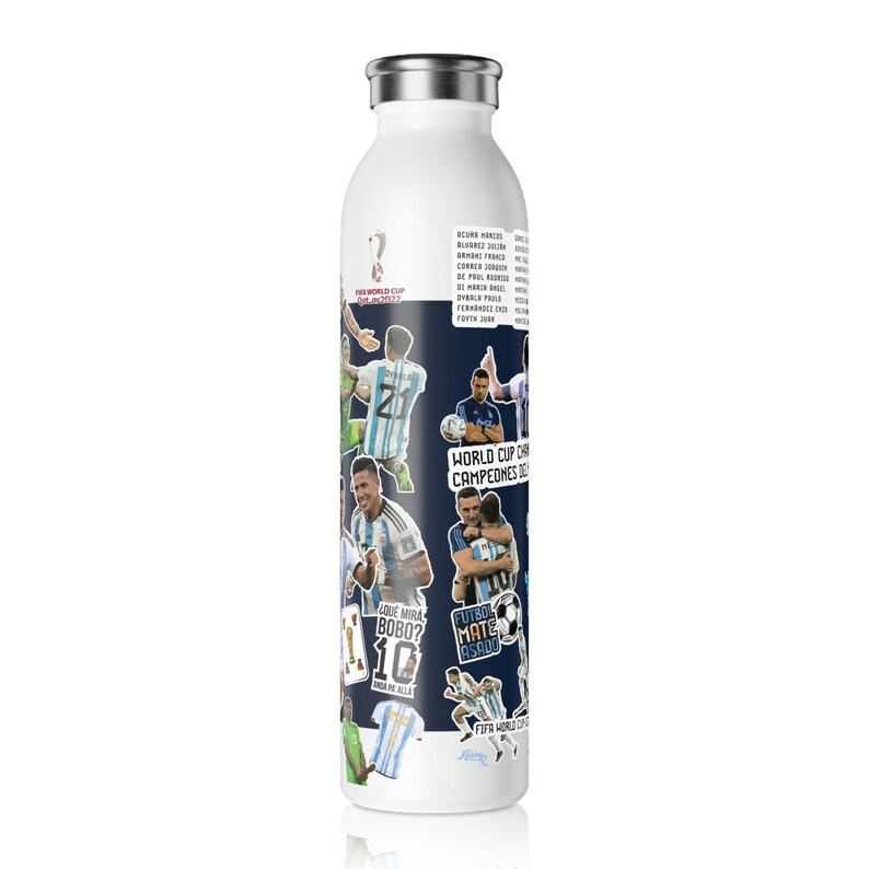 20oz Slim Water Bottle ARGENTINA World Cup Champions 2022, Messi 10, Campeon Mundial, Soccer, Futbol, Campeones Del Mundo image 5