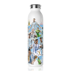 Slanke waterfles 20 oz ARGENTINI Wereldbekerkampioen 2022, Messi 10, Campeon Mundial, voetbal, zaalvoetbal, Campeones del Mundo