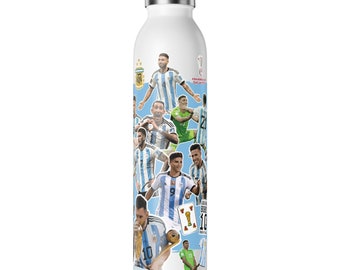 Botella de agua delgada de 20 oz Campeones de la Copa Mundial ARGENTINA 2022, Messi 10, Campeon Mundial, Soccer, Futbol, Campeones Del Mundo