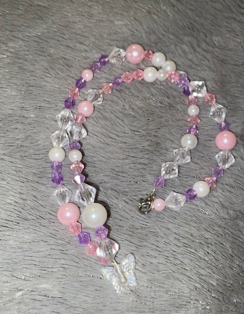 Y2K butterfly beaded necklace