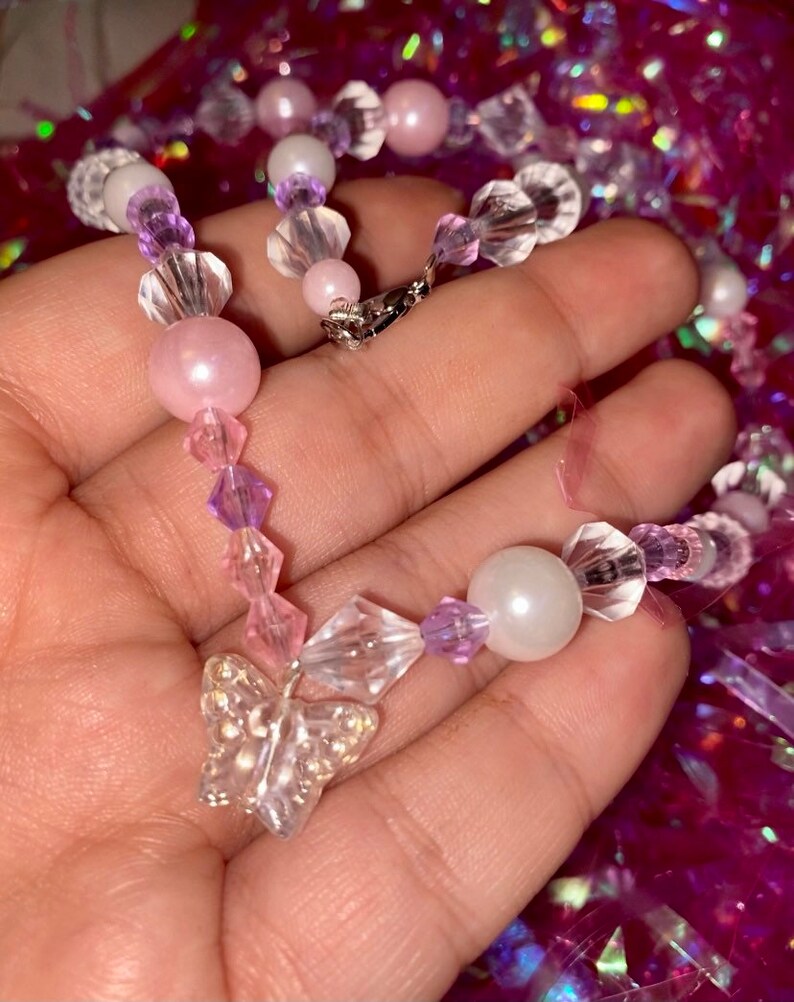 Y2K butterfly beaded necklace