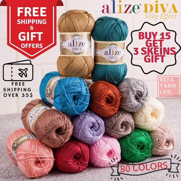 Alize Diva, Alize Diva Silk Effect,Alize Diva Yarn,Bikini Yarn,Summer Yarn,Microfiber Yarn,Crochet Yarn,Free Shipping,Lace Yarn, 100 gram