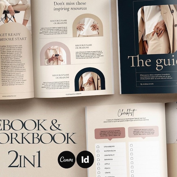 Kursersteller eBook Workbook Vorlage Canva & InDesign. Ideal für Coaches, Blogger, Kleinunternehmer. Mehr als 160 Seiten.