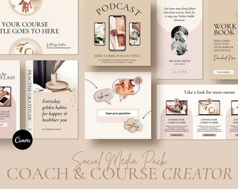 Course creator Social Media Canva template. Ideal for coaches, bloggers, small business entrepreneurs. More than 275 templates in 5 sizes.