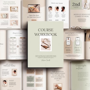 Elegant arbetsboksmall Canva; Adobe Indesign; Checklistamall; Arbetsbok för varumärkesbyggande; Onlinekurs; Kursskapare; Livsaffärscoach