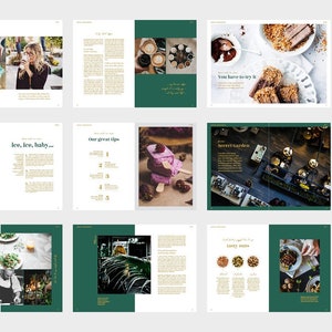 May include: A magazine spread featuring images of food, drinks, and nature. The magazine is titled "Live Wild" and features articles about coffee, ice cream, and gardening. The magazine has a green and gold color scheme.