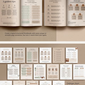 May include: A set of printable worksheets and checklists in a neutral color palette with a minimalist design. The pages feature a variety of layouts, including checklists, roadmaps, and question and answer sections. The text on the pages is in a simple, easy-to-read font.