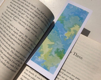 Blue Bookmark / Green Art / Blue & Green / Planet texture / Book Essential  / 250gsm /Marca Pagina / Marble art / retro art / Back to school