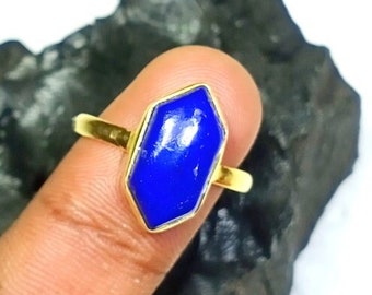 Natural Lapis Lazuli Ring - 8x16mm Fancy Shape Lapis Ring - 925 Sterling Silver Jewelry Ring - 18K Micron Gold Plated Ring - Gift For Her