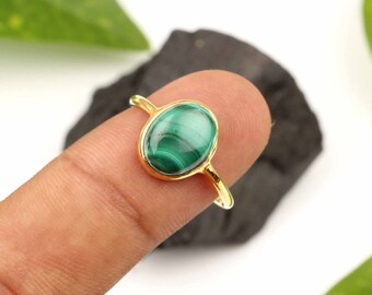 Malachite Statement Gemstone Ring Silver 925 Gold Plated 18k Handmade Ring