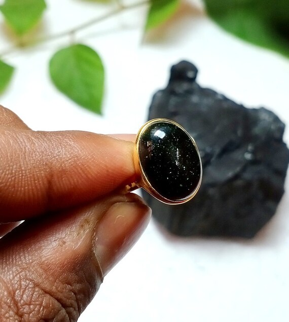 Green goldstone ring sale