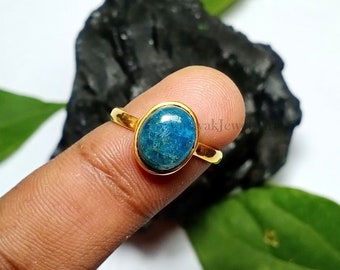 Pear 5x4mm Aaa Neon Blue Apatite W Cz 14k Gold Plate 925 Sterling Silver Ring